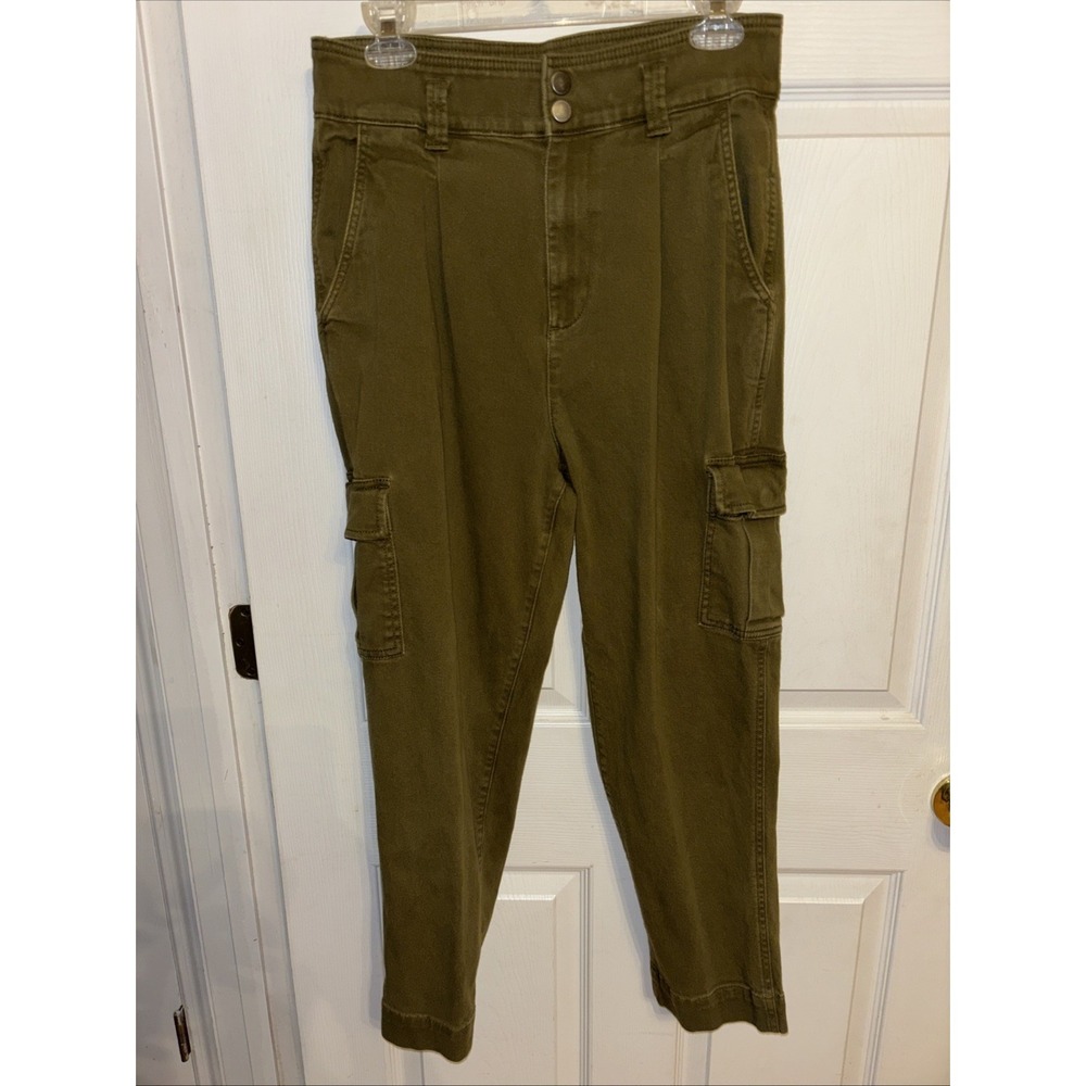 Gap Women's Sz 8 Olive Moss Green Cargo Pants Pockets Pleated High Waist Tapered